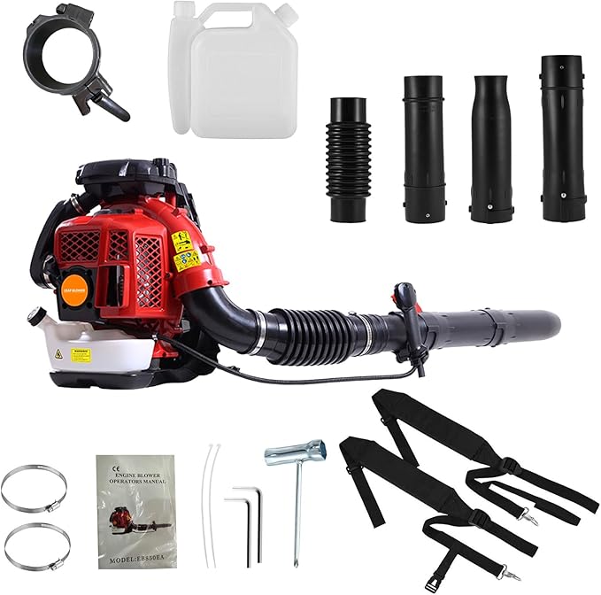 Backpack Leaf Blower 80CC 4.7HP 2-Cycle Gas Leaf Blower 900-CFM &amp 210-MPH Powerful Back Pack Blowers Variable Speed Cruise Control Portable Air Blower for Garden Snow Dirt Debris