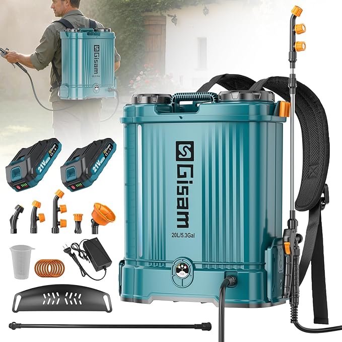 5.3Gal Battery Powered Backpack Sprayer 120PSI Adjustable Pressure Electric Sprayer Dual Batteries Telescopic Wand &amp Corrosion-Resistant Wand 5 Nozzles Sprayer for Planting Lawn Yard Garden