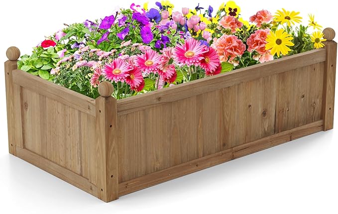 S AFSTAR Wooden Raised Garden Bed 46 L x 24 W x 16 H Outdoor Rectangular Planter Box W/ 4 Corner Drainage Raised Bed for Vegetable Fruit Flower Herb Planter Container for Patio Garden Lawn Yard