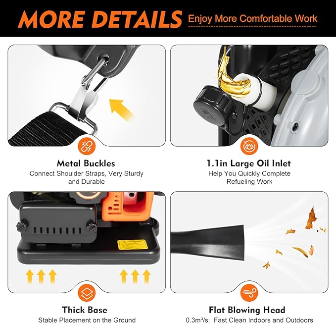Backpack Leaf Blower with 1.8L Fuel Tank 63CC 2-Stroke Gas Leaf Blowers with Adjustable Speed Gas Powered Grass Lawn Blower for Leaf Sand Gravel Snow Yard