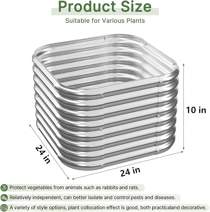 4 PCS Galvanized Raised Garden Bed Outdoor Metal Garden Bed for Vegetables Above Ground Garden Box for Flower Steel Raised Beds for Gardening - 2FT