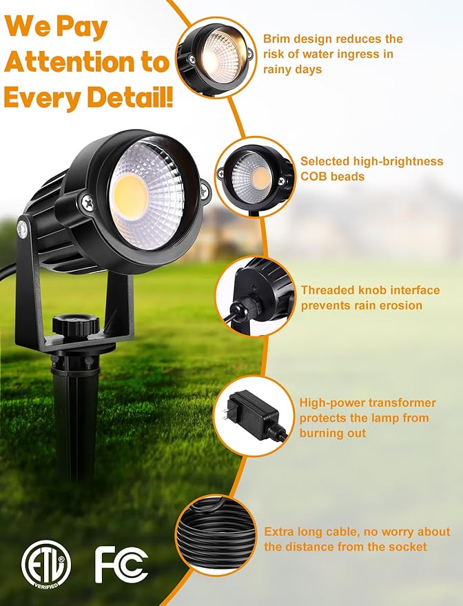 OurLeeme Outdoor LED Landscape Lighting - 4-in-1 LED Waterproof Spotlights for Outside with 36W Transformer Spotlight Landscape Lighting Plug in House Spot Lights Outdoor for Yard Garden (Warm)