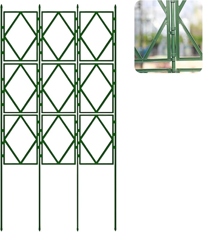 Green Foldable Garden Trellis for Climbing Plants - Suitable for Roses Vines &amp Flowers - Outdoor Decorative Plant Support for Patio &amp Yard(W60xH220CM(2.0x7.2FT))