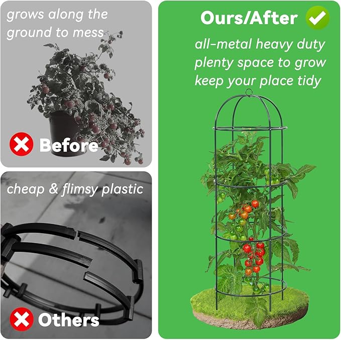 Large Trellis Garden Obelisk Trellis for Climbing Plants Outdoor 55 Metal Trellises for Tomato Cucumber Clematis Rose Vine Support Heavy Duty Round Cage Stand for Grow Bag Raised Bed Yard 2 Pack