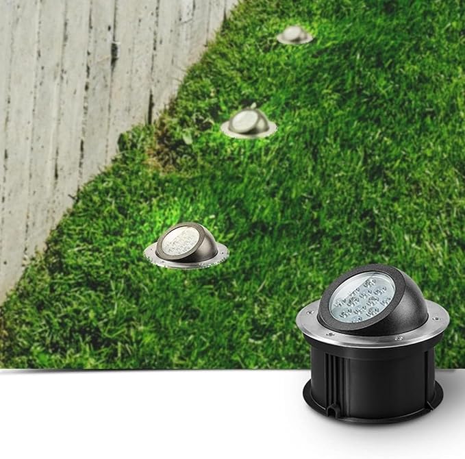 LED Beam Spotlight IP67 Waterproof Adjustable Angle 18W Landscape Buried Floor Light Recessed Stainless Steel Garden Lamp (Green 24V)