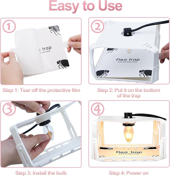 Flea Traps for Inside Your Home 2 Packs Flea Trap with Light for Indoor Bed Bug Flea Killer Pest Control Non Toxic &amp Harmless Friendly to Pets &amp Kids with 6 Sticky Refills and 6 Lightbulb