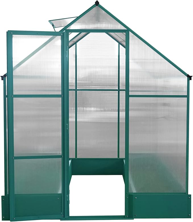 6'x 6' Polycarbonate Greenhouse with Waterproof and Lockable DoorLarge Space Heavy Duty Walk-in Plant Garden Conservatory w/ Rain Gutters&ampCross Bracingfor Backyard OutdoorGreen