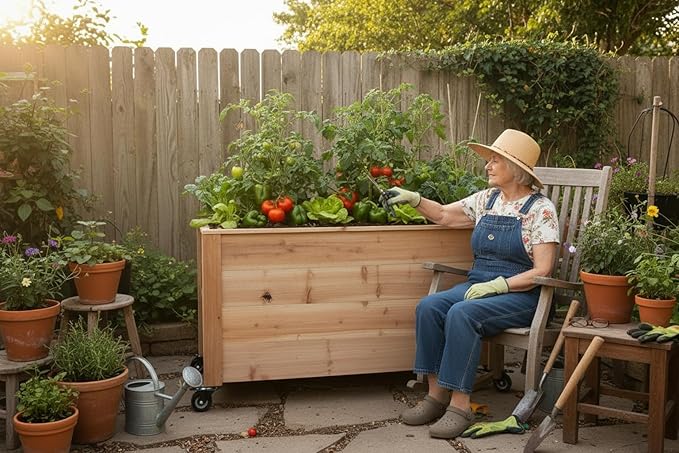 Tall Cedar Planter Box with Locking Wheels – Mobile Raised Garden Bed for Patio Balcony &amp Business Entrances – Wooden Planter with Brakes for Flowers Herb &amp Vegetable Plants (30 x 16.5 x 2