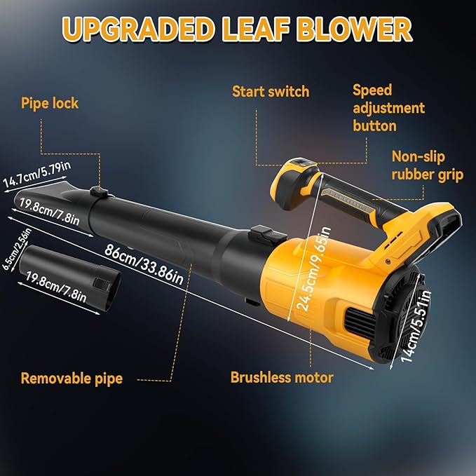 Cordless Leaf Blower Compatible with Dewalt 20v Battery Brushless Motor 130mph Wind Speed 480cfm Air Volume 3 Speed Adjustment with Dual Nozzles for Yard Snow Dust Leaves Cleaning (1)