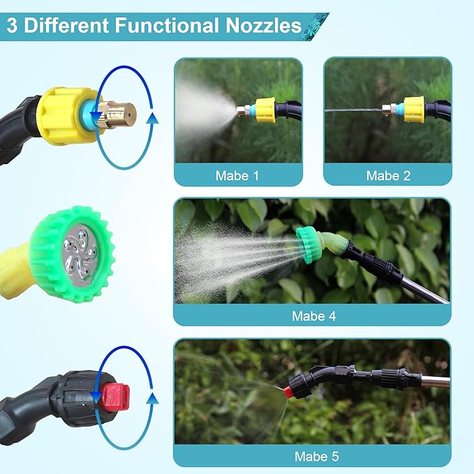 SZHLUX 1.35 Gallon Battery Powered Sprayer Upgrade Electric Sprayer with USB Handle Telescopic Wand 3 Mist Nozzles and Adjustable Shoulder Strap Garden Sprayer for Gardening Cleaning