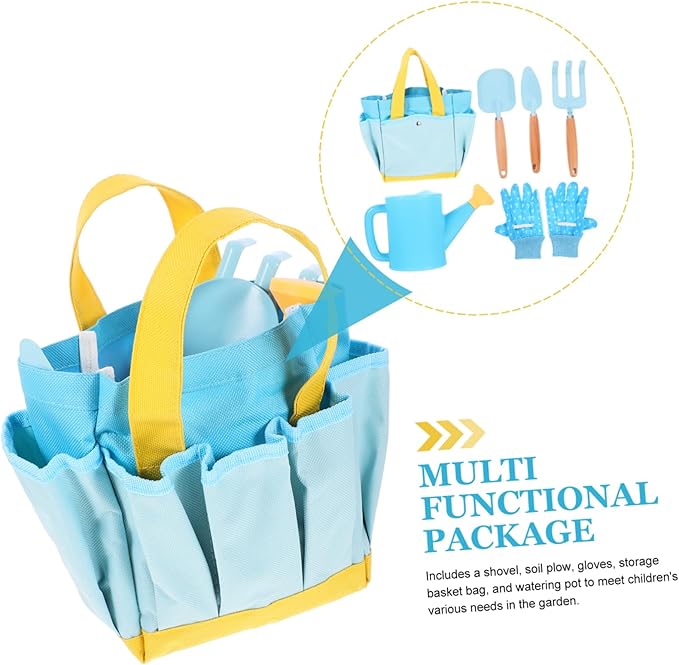1set Boy Girl Gardening Tools Set Boy Girl Garden Hand Tool Kit Shovel Rake Watering Can and Storage Basket and Gardening Equipment for Outdoor Fun