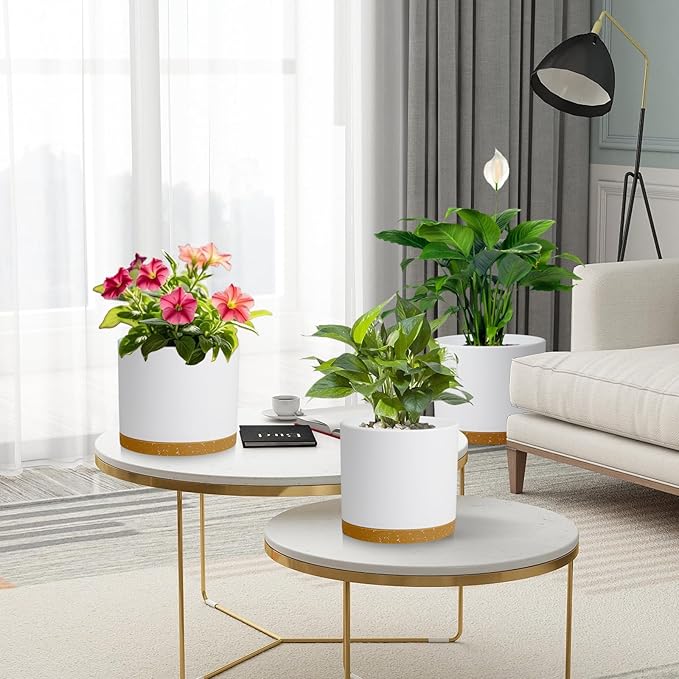Large Plant Pots Set of 3 – 8 9 10 Indoor Flower Pots with Drainage Holes and Saucers Big Planters for Monstera Fiddle Leaf Fig Snake Plant – 5 Colors