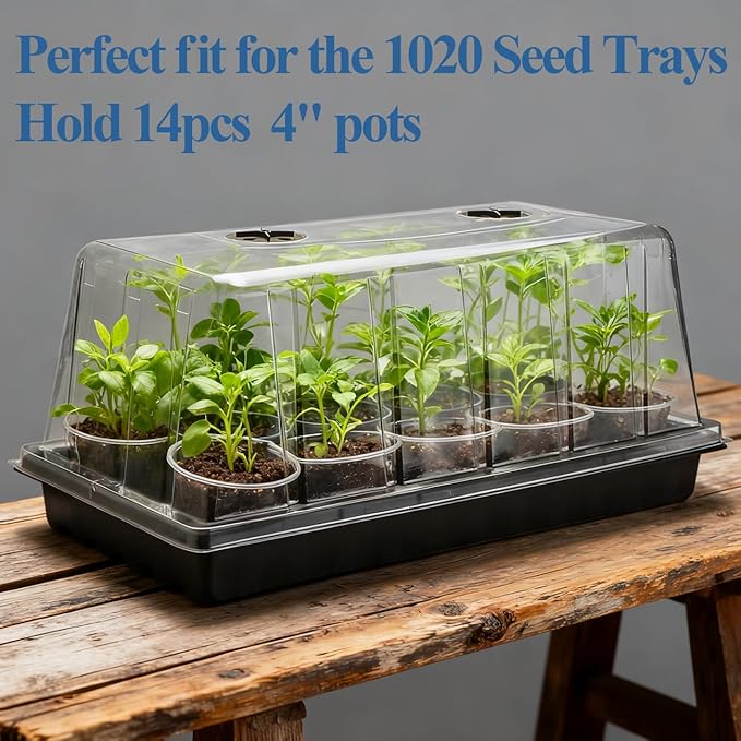 1020 Plant Tray with Tall 7.3'' Dome 5-Pack Extra Large Seed Starter Tray with Humidity Domes Heavy Duty 1020 Trays and Flats with Lid Seed Germination Mini Greenhouse No Hole for Balcony Garden