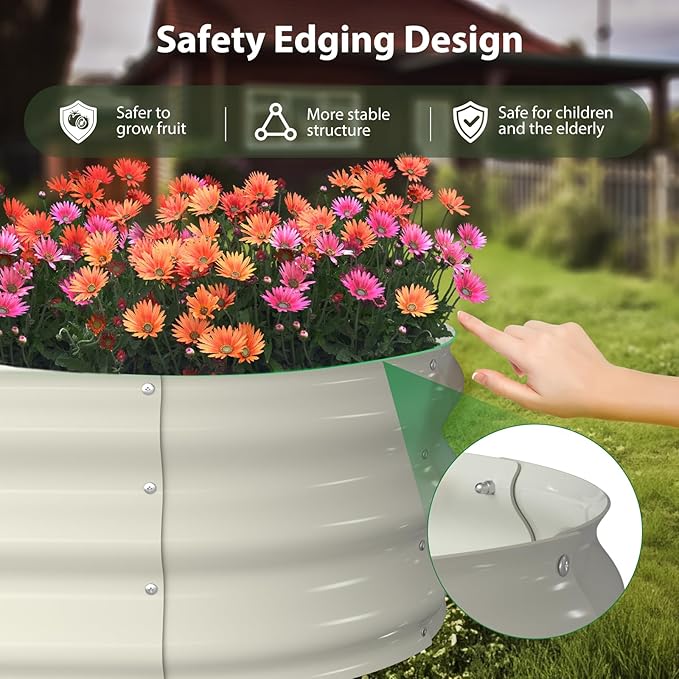 Raised Garden Bed Kit 8x2x1 ft Galvanized Planter Box Outdoor Oval Large Metal Raised Beds for Gardening Vegetables Flower Herb (Pearl White)