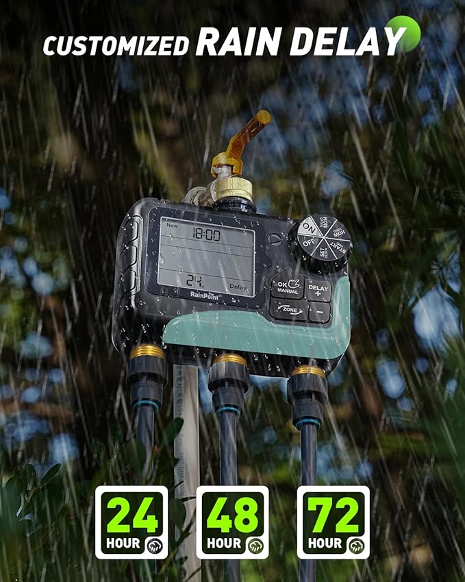 RAINPOINT 3 Zone Water Timer with Brass Inlet &amp Outlet 3 Custom Watering Plans Sprinkler Timer Featuring IP65 WaterproofRain Delay Manual &amp Automatic Watering with Large LCD for Yard 2026
