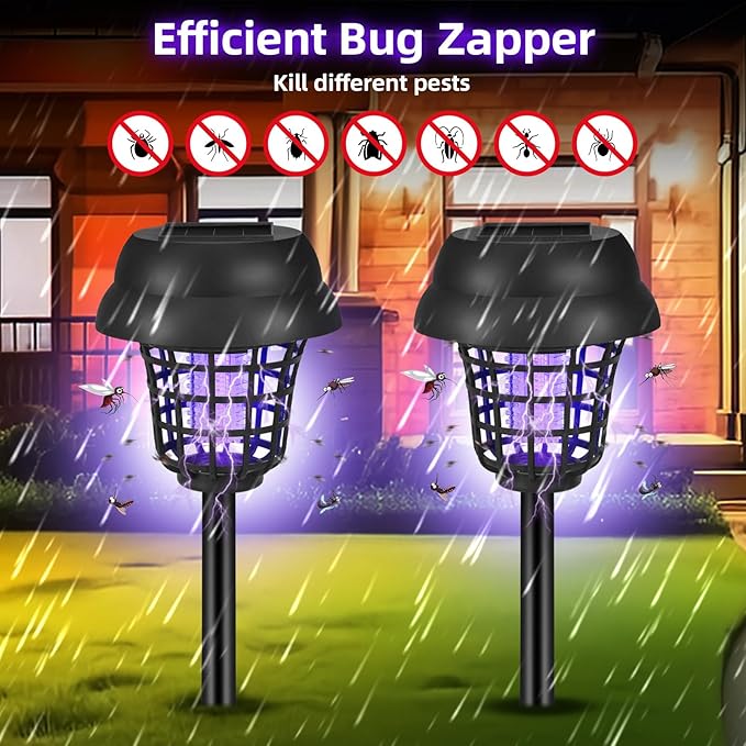 4 Pack Solar Bug Zapper Outdoor Waterproof Solar Powered Mosquito Zapper &amp Killer for Gnats Flies Moths Fruit Flies Decorative Ground Stake Light for Garden Patio Backyard Auto ON/Off