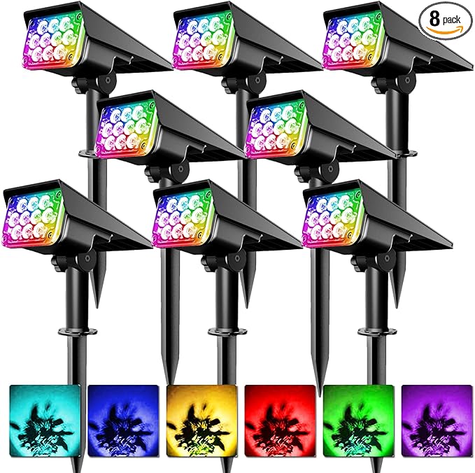 T-SUNUS 8 Pack Solar Color Landscape Spotlights IP65 Waterproof Solar Powered Spot Light Wall Lights 2-in-1 Outdoor Solar Landscaping Light for Yard Garden Driveway Porch Walkway Pool Patio