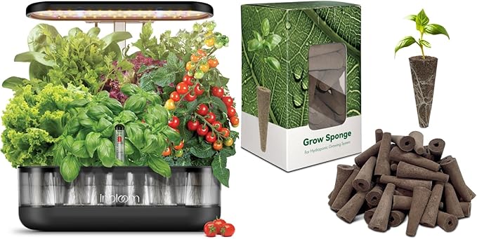 inbloom 12 Pods Hydroponics Growing System Transparent Black and 50 Pcs Grow Sponges for Replacement