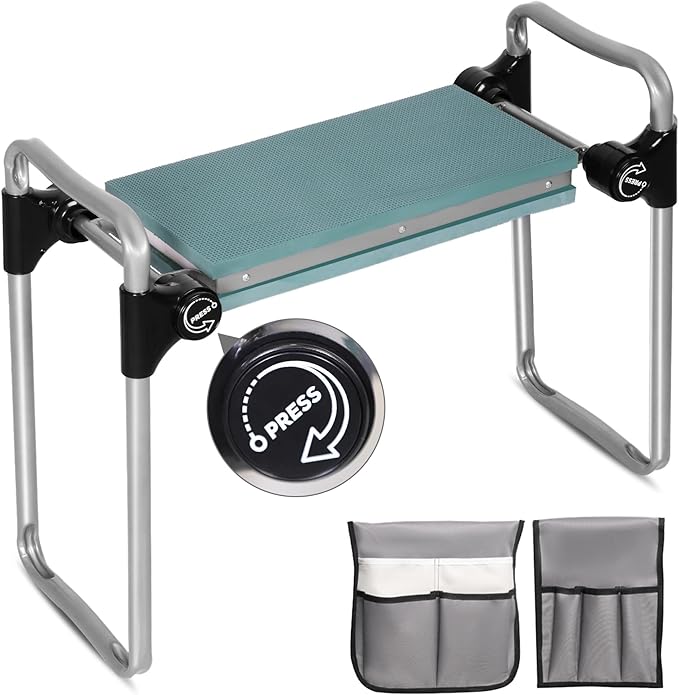 Garden Kneeler and Seat 2024 Upgraded Foldable Heavy Duty Kneeling Bench with 2 Tool Bags and Widen Soft EVA Foam Pad for Senior Green