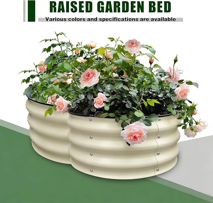 GrowHaus 2Pack 2x2x1FT Galvanized Raised Garden Bed Planter Boxes Outdoor Round Metal Garden Beds for Planting Vegetables Flowers Herbs White