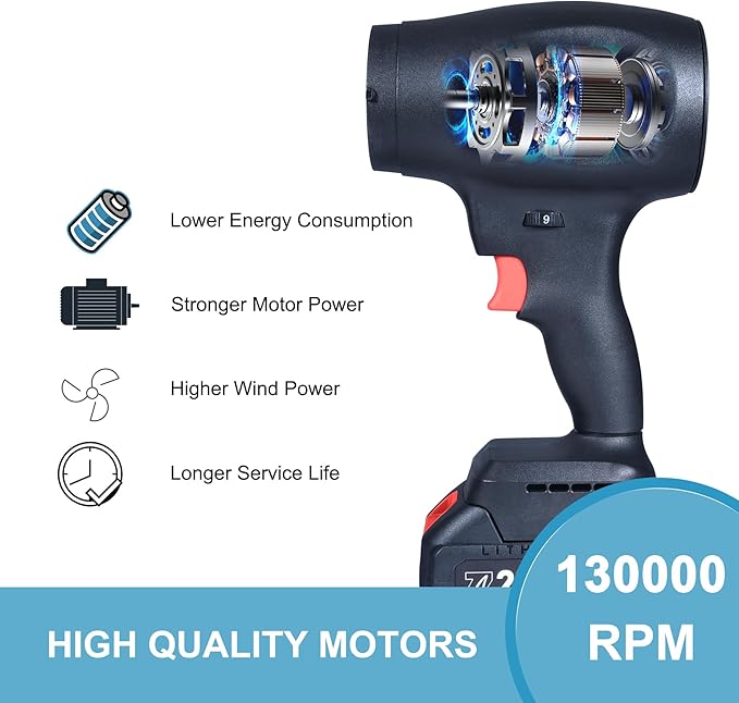 mini Cordless Dry Blower Small Leaf Blower Turbo Blades130000RPM with 1 Batteryfor Blowing dust Leaves Keyboards mainframes car Indoor Outdoor Lightweight