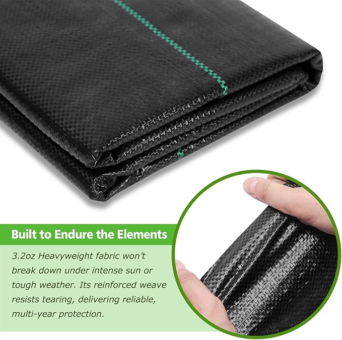 4x100FT Weed Barrier Landscape Fabric 3.2oz Heavy Duty Garden Cloth Ground Cover for Gardening Come with 20 U-Shaped Securing Pegs
