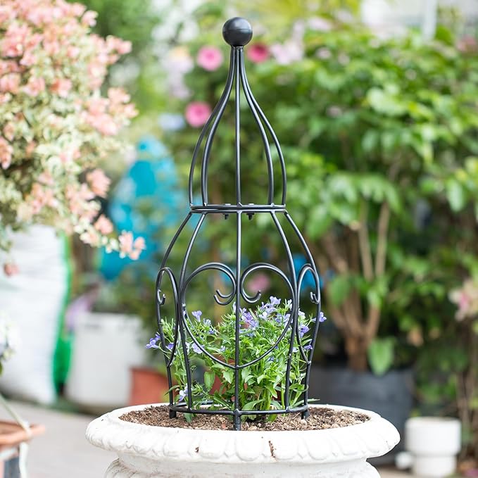 26” Metal Garden Obelisk Trellis for Climbing Plants - Sturdy &amp Stylish Support for Roses Bougainvillea and Potted Plants - Ideal Decorative Accent for Vertical Gardening Indoors &amp Outdoors