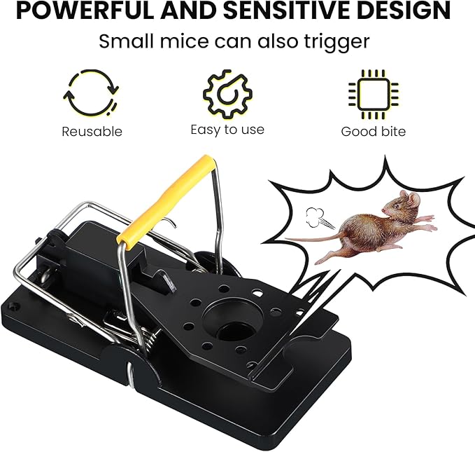 Qualirey 18 Pcs Mouse Traps Bulk Plastic Snap Rat Trap Reusable Quick Effective Safe for Indoor Outdoor Home House Warehouse Garden Kitchen 3.86 x 1.81 x 2.17 Inch (BlackYellow)