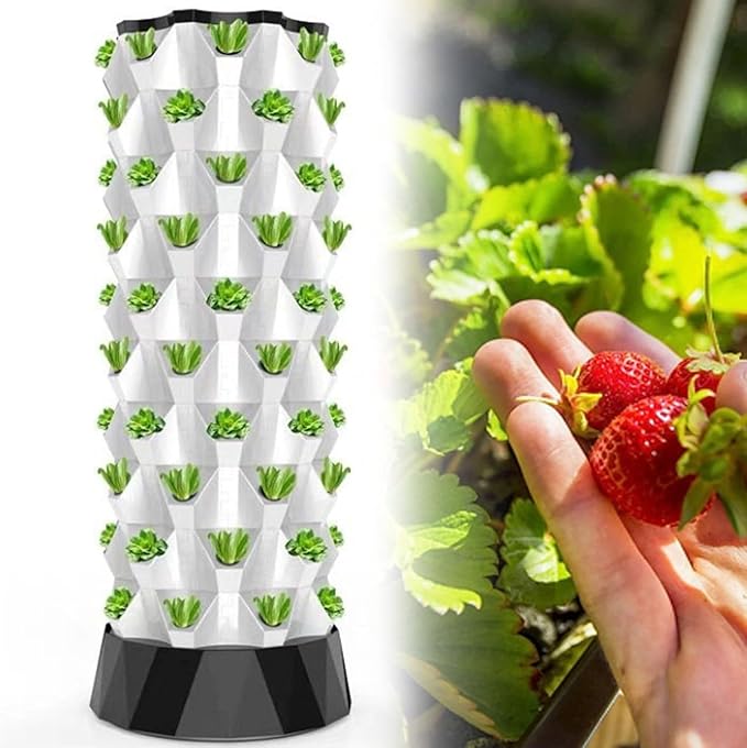 Hydroponics Growing kit 48/64/80Holes Vertical HydroponicTower Self-Watering Growing kitIndoor Planting Vegetable Garden Germination Kit with Water Pump Net Pots(8floors)