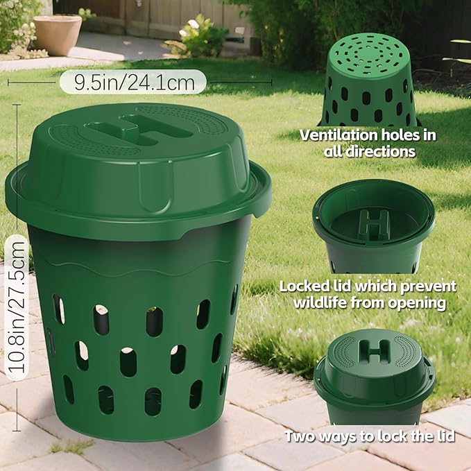 2-Pack Inground Worm Composter 8L Outdoor Worm Farm Worm Compost Bin for Garden Beds &amp Home Use Vermicomposting Bin for Recycling Food Waste (9.5x9.5x10.8Inch) Green