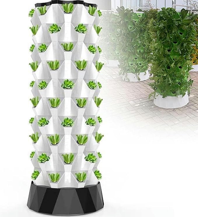 Hydroponics Tower Garden Hydroponic Growing System Aeroponics Growing Kit for Fruits and Vegetables with Hydrating Pump Adapter Net Pots Timer for Fruits and Ve