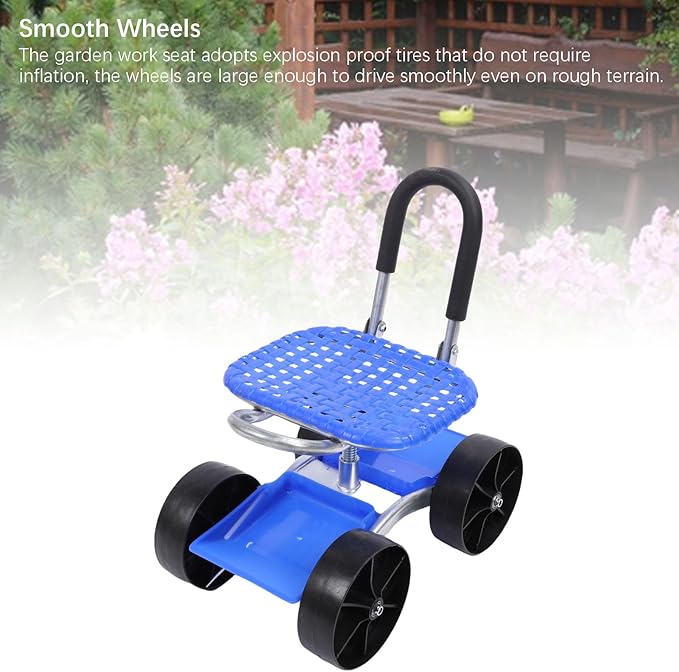 BAFOVY 360° Rotatable Rolling Garden Seat Height Adjustable Work Seat for Gardening Digging Planting with Backrest and Cushion for Gardens Lawns