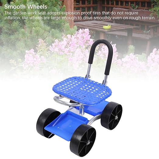 Garden Seat with Wheels Rolling Gardening Stool with Adjustable 360° Swivel Seat Ergonomic Backrest Outdoor Lawn Yard Rolling Work Seat for Gardening Planting Digging