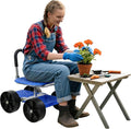 Rolling Garden Seat with Wheels - Height Adjustable Garden Stool with Backrest and Storage Basket Heavy Duty Utility Cart for Gardening Yard Work Garage Blue