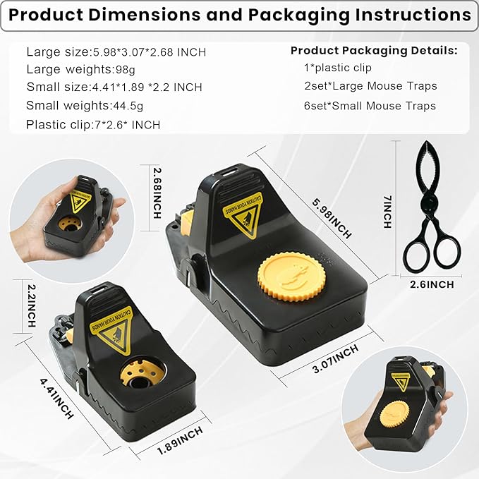 Mouse Traps Rat Trap Quick Effectively Best Mouse Trap Reusable Plastic Mousetraps Used Indoor &amp Outdoor Mice Snap Traps for Basement/Garage/Attic Anywhere 9set(2L+6s+1*Clip)