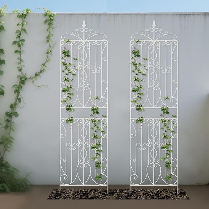2 Pack Metal Garden Trellis for Climbing Plants Outdoor Fence Plant Support Trellis for Flower and Vagetable 25.6'' W X 93'' H Garden Decorative Trellis-White
