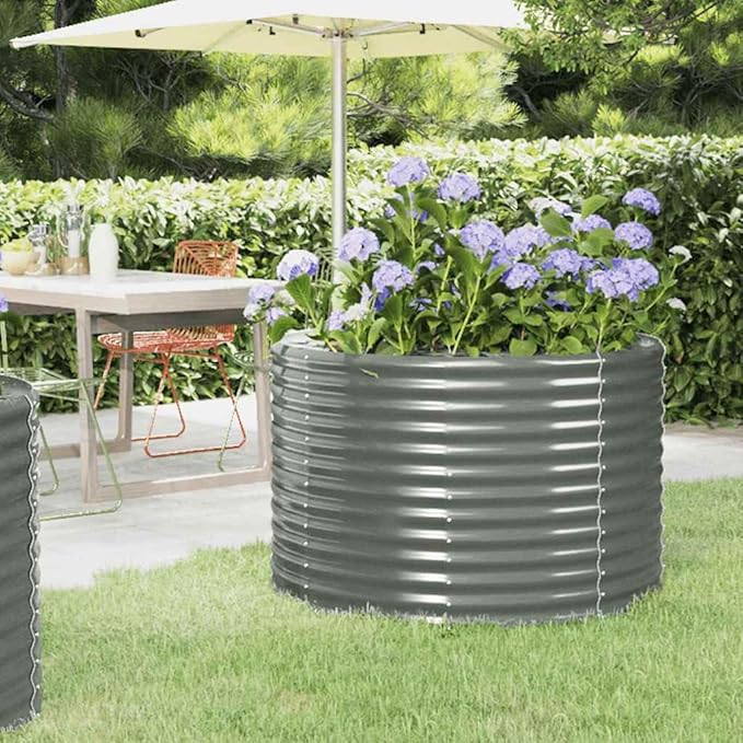 Garden Raised Bed Grey Powder-Coated Steel 39.4x39.4x26.8 in Square Outdoor Planter for Vegetables Herbs Flowers