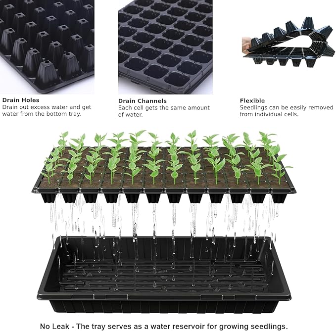 20 Pack Flower and Plant Cultivation Trays1020 Seed Starting Trays No Holes and 72 Cell Seedling Starter Plugs Reusable for Microgreen Seedling Germination Indoor Outdoor Gardening