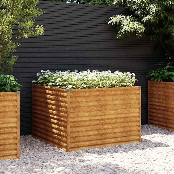 Corten Steel Raised Garden Bed 39.4 x 39.4 x 27.2 in Weathering Metal Planter Box for Outdoor Vegetables &amp Flowers Large Square Plant Pot for Patio Balcony Backyard