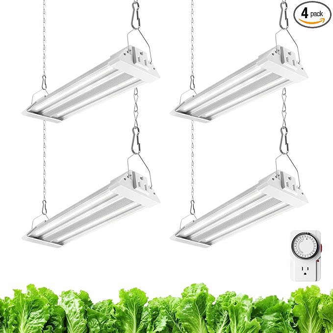 Barrina TX18 1FT LED Grow Light 72W(4 x 18W 360W Equivalent) High PPFD 5000K Full Spectrum Hanging Grow Light from Seed to Flower with On/Off Switch Mechanical Timer Linkable 4 Packs