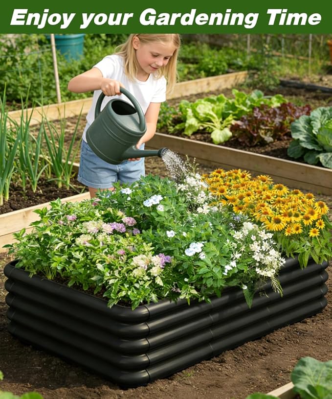 3x3x1ft Raised Garden Bed Kit for Outdoors Rustproof PP Raised Planter Box Large Garden Box Flower Bed with Press-Fit Assembly Gardening Containers for Vegetables Flowers Herbs Balck