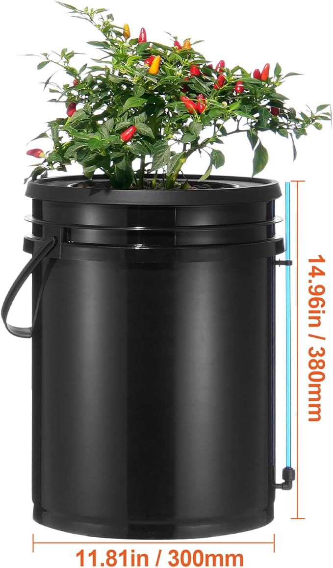 Happybuy DWC Hydroponics Grow System 5-Gallon 4 Buckets Deep Water Culture with Top Drip Kit Air Pump Air Stones Water Level Device for Leafy Vegetables