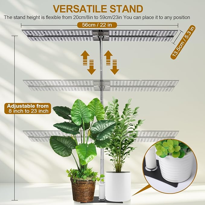 JCBritw 200W LED Grow Light on Stand for Indoor Plants Desktop Plant Growing Lamp Full Spectrum with UV IR 90 Degree Lens Tabletop Plant Light for Seed Starting Seedlings Veg Fruits and Flower