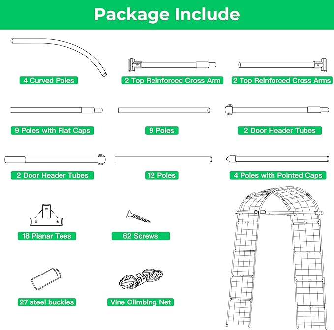 Garden Arch Trellis for Climbing Plants 82 Inch Tall Grape Trellies for OutdoorFlower Vegetable Tomato Cucumber Trellis with Clamp Netting Metal Vine Plants Support for Wedding Garden Decoration