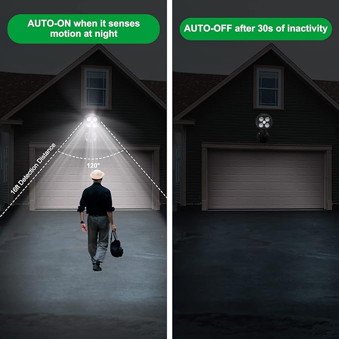 Motion Sensor Outdoor Lights Battery Operated Outdoor Light 600LM Motion Detector Lights for Outside 6000K LED Security Light Battery Powered Spotlight for House Wall Black(2 Pack)