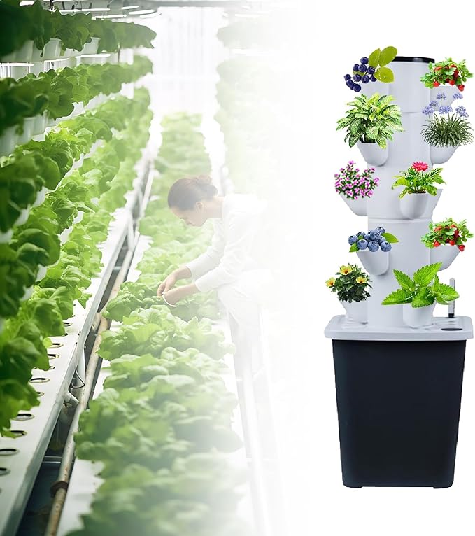Aeroponic Tower Hydroponics Growing System Kit 30 Pods Indoor Vertical Garden Water Circulation Pump for Home Gardening(25holes)