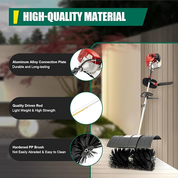 DNYSYSJ 52cc Handheld Sweeper 2-Stroke Gas Power Sweeping Broom Single Cylinder Walk Behind Sweeper Cleaning Driveway Turf Lawns Artificial Grass Power Brush Lawn Sweeper Cleaner Tools for Walkway