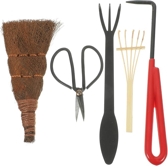FRCOLOR 5pcs Gardening Tool Set with Pruning Shears Hand Rake and Cultivator for Bonsai and Outdoor Garden Care