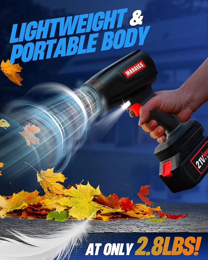 Cordless Leaf Blower with 2 X 4.0A 20000mAh Batteries Brushless Motor Lightweight Low Decibel Turbo Jet Blower with Pro Earplugs for Patio CleaningCar Blowing Water Blowing Leaves and Dust (Black)