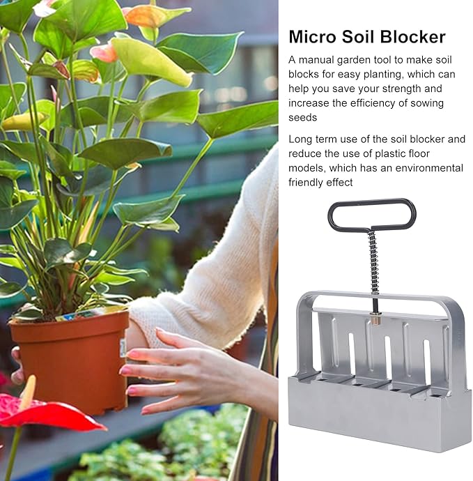 Manual Soil Block MakerSoil Blocker with Comfortable HandleSilver Manual Soil Block Maker Handheld Seedling Micro Soil Blocker Set for Greenhouse
